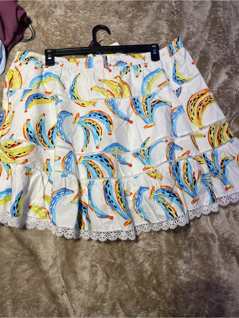Blue & White Banana-Print Tiered Mini Skirt - Picture 4 of 4
